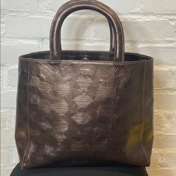Carrie Forbes Brown Embossed Leather Tote Bag